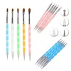 5Pcs 2 Way Nail Art Acrylic Silicone Point Flower Double Head Nail Pen Stainless Steel Dotting Tools Marbleizing Painting Pens