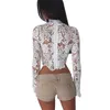 패션 화이트 크로 셰 뜨개질 레이스 블라우스 봄 가을 터틀넥 긴 소매 셔츠 섹시한 꽃 트림 Blusas Mujer 210517
