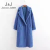 jocoo jolee 여자 두꺼운 따뜻한 캐시미어 재킷 겨울 모직 긴 재킷 우아한 빈티지 테디 코트 가짜 랑 스스 톱 아웃웨어 210518