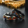 S2566 Fashion Jewelry Stainless Steel Ring Colorful Rhinstone Chain Rotatable Rings