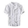 Short Sleeve Shirts for Men Summer Pure Linen Slim Thin Style Casual Solid White Tops Plus Size M-4XL Male Vintage Clothing 210601