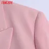 Blazer doppiopetto rosa da donna Cappotto Tasche a maniche lunghe vintage Capispalla femminile Chic Veste Femme BE531 210416