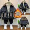 Clothing Sets Kids Suit Winter Boys And Girls' Fleece Sweater Thickened Coat+Knit Sweater+Plush Pants 3PCS Children's