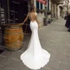 Sexy Illusion Side Lace Mermaid Wedding Dress For Garden Outdoor 2021 Elegant Satin Backless Bride Dresses Charming vestido mujer robe de soirée mariage