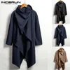 Herrgravrockar incerun vintage m￤n bomull ponchos turtleneck l￥ng￤rmad mantel oregelbunden jackor solida streetwear outwear