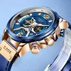 Lige mannen horloges top merk luxe blauw lederen chronograaf sport horloge voor mannen mode datum waterdichte klok reloj Hombre 210804