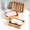 Natural Wooden Soap Dishes Holder Bamboo Soap Dish Tray Plate Box Case Bathroom Shower Tray Sink Deck Bathtub Storage Self Draining Sponge Holders Rack