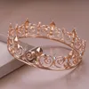 Złota Okrągła Korona Królowa Queen Wedding Tiara Bride Headpiece Mężczyźni Party Kryształ Biżuteria Włosy Wesele Akcesoria do włosów