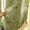 American Country Garden Cotton Linen Green Window Curtain For Living Room Birds Printed Bedroom Window Blackout Drapes WP145-40 211203