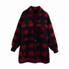 Moda Purple Plaid Woolen Jcket Kobiety Oversized Coat Gruby Długi Zima Dorywczo Top Koszula Outwear 210521