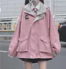 Hiver japonais décontracté punk streetwear veste lâche vintage poches à manches longues à capuche grande taille mode harajuku femmes 210608