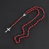 8mm Retro Jesus Cross Rosary Long Imitation Pearl Necklaces 7 Colors Beaded Stylish Christian Unisex Mala Praying Jewelry