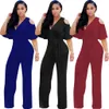 Mulheres casuais macacão manga curta ombro frio perna larga cintura alta v neck plus tamanho geral Playsuit moda roupas de verão 210416