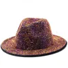 Winter Frauen Voller Diamanten Einstellbare Fedora Hut Bling Strass Panama Männer Breiter Krempe Filz Jazz Hüte