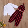 0-24M Kerstmis geboren baby babyjongen kleding set lange mouw auto romper plaid broek peuter xmas herfst outfits 210515