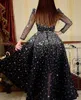 Black Gold Sequined Evening Dresses Long Sleeve Luxury High Side Split Prom Gown with Detachable Train Long Formal Party Gown7800910