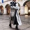Kvinnor Lång dubbelsidig Skriv ut T-kappa Höst Vinter Elegant Lapel Lace-up Fashion Cardigan Jacket Sleeve Loose Ytterwear 211110