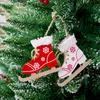 Ornement suspendu de Noël en forme de patin en bois avec cloche décoration d'arbre de Noël rouge blanc flocon de neige enfants cadeaux