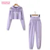 Long-sleeved Hooded Navel Short High Waist Loose Chic Women's Sweatshirt Elastic High Waist Mesh Harem Women's Pants Female sui 210507