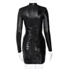 Dames Bodycon Lange Mouwen Jurken Casual Glitter Sexy Ruched Mini Jurk met Shoulder Pads Party Club Night Outfit