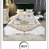 Luxury White 60s Satin Silk Cotton Royal Gold Broderi Sängkläder Ställ Duvet Cover Flat / Monterade ark Pillowcases Home Textiles 210615