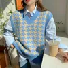 Gilets pour femmes Pulls tricotés pour femmes Mode 2022 Automne Hiver Vêtements Casual Pull à carreaux Gilet Pulls Blanc Bleu Rose Gris Stra22