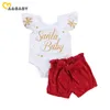 0-18m julfödd spädbarn baby tjejer kläder satt ruffles santa romper röd båge shorts xmas outfits 210515