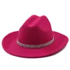 Fedora chapéu para mulheres largo borda diamante faixa sentiu jazz chapéu outono inverno casamento festa trilby chapéu