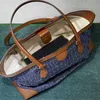 Denim Vintage Boodschappentas Tote Tassen Schouder Vrouwen Handtas Canvas Blauw Brief Afdrukken Hasp Hardware Hoge capaciteit Lederen Rand