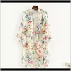 Kvinnor Blusar Kimono Cardigan Kvinnor Vintage Floral Chiffon T-shirts Loose Shawl Boho Toppar Lång solskyddsmedel Blus1 1NXT7 ZE4SZ