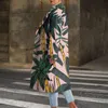 Elegant patroon gedrukt vrouwen lange vest mode turn-down kraag knop top bovenkleding herfst winter losse warme jas jassen 211019