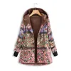 Women's Jackets Flower Print Coat Top Casual Zipper Hooded Long Sleeve Warm Winter Jacket