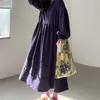 Casual Dresses Woman Dress 2022 Korean Fashion Retro Elegant O Neck Lace Stitching Layered Doll Loose Lantern Sleeve Long
