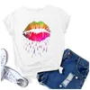 )Frauen T-Shirt Sommer Kurzarm Casual Plus Größe Oansatz T-shirt Mode Bunte Lip Print Junges Mädchen Tops Top Femme frauen