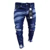 Stylish Men's Ripped Skinny Jeans Destroyed Frayed Slim Fit Denim Pants Trousers X0621