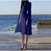 Vrouwen jurk mode zomer cape schouder elegante dames partij mouwloze slim fit O-hals hoge taille kleding 210522