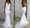 2022 Bridal Gown Mermaid Wedding Dresses V Neck Sweep Train Satin Spaghetti Strap Simple Sexy Backless Vestido De Noiva Robe De Mariage