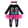 Baby Girls Halloween Skelett Romper Born Fancy Dress Kostym Infant Party Outfit Toddler Långärmad Jumpsuit 0-24 månader 211011