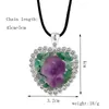 Pendentif Colliers Mode Naturel Irrégulier Violet Vert Pierre Coeur Pendentifs Pour Femmes Noir Corde Chaîne Collier Fête Bijoux Cadeau