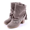 Boots 2021 Ladies Fashion Suede Leather Round Toe Ankle Winter Sexy Lace 7cm High Heels Tassel Shoes For Women