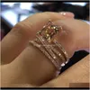 Trendy 14K placcato oro rosa quadrato cristallo strass gemma fidanzamento fede nuziale anelli champagne colore anello per le donne regalo dimensione Qj Zwp8A