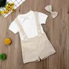 0-24M Gentleman Baby Boy Clothes Set born Infant White Bow Romper Shorts Overall Outfits Toddler Formal Costumes 210515