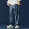 Fashion Brand Blue Jeans Men Denim Trousers Men's Loose Large Size 5XL Stripe Casual Straight Pants Elasticity Jean Slim Homme 211011