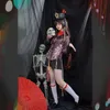 7 unids Genshin Impacto Hutao Cosplay Disfraz Hu-Tao Peluca Anime Juego Hu Tao Trajes Vestido Disfraces de Halloween para mujeres Y0913