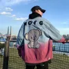 Mężczyźni Denim Kurtka Płaszcz Hip Hop Patchwork Haft Bear Denim Jacket Streetwear Casual Jesienne Jeans Kurtka Oversize 210601