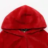 Nerazzurri Sonbahar Pileli Yumuşak Kürklü Faux Kürk Kadın Hood Ile Yüksek Bel Siyah Kırmızı Pembe Işık Yumuşak Kabarık Ceket 2021 Y0829
