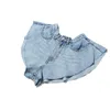 Casual Denim Shorts Skirts High Waist Ruffle Hem Loose Ruched Short Pants Female Fashion Clothing Spring 210521