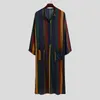 Ethnic Clothing Muslim Men's Robe Spring And Summer Long-Sleeved Striped Printing Casual Fashion Shirt With Pocket Buttoned Stripes