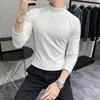 Élégant col roulé velours à manches longues T-shirts coupe ajustée bleu élégant hommes hiver hauts blanc en peluche Blouse angleterre pull pull