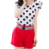 Chiffon Blouse Casual T Shirts Polka Women White Black Dot Short Sleeve Fashion O-Neck Plus Storlek Tops X0521